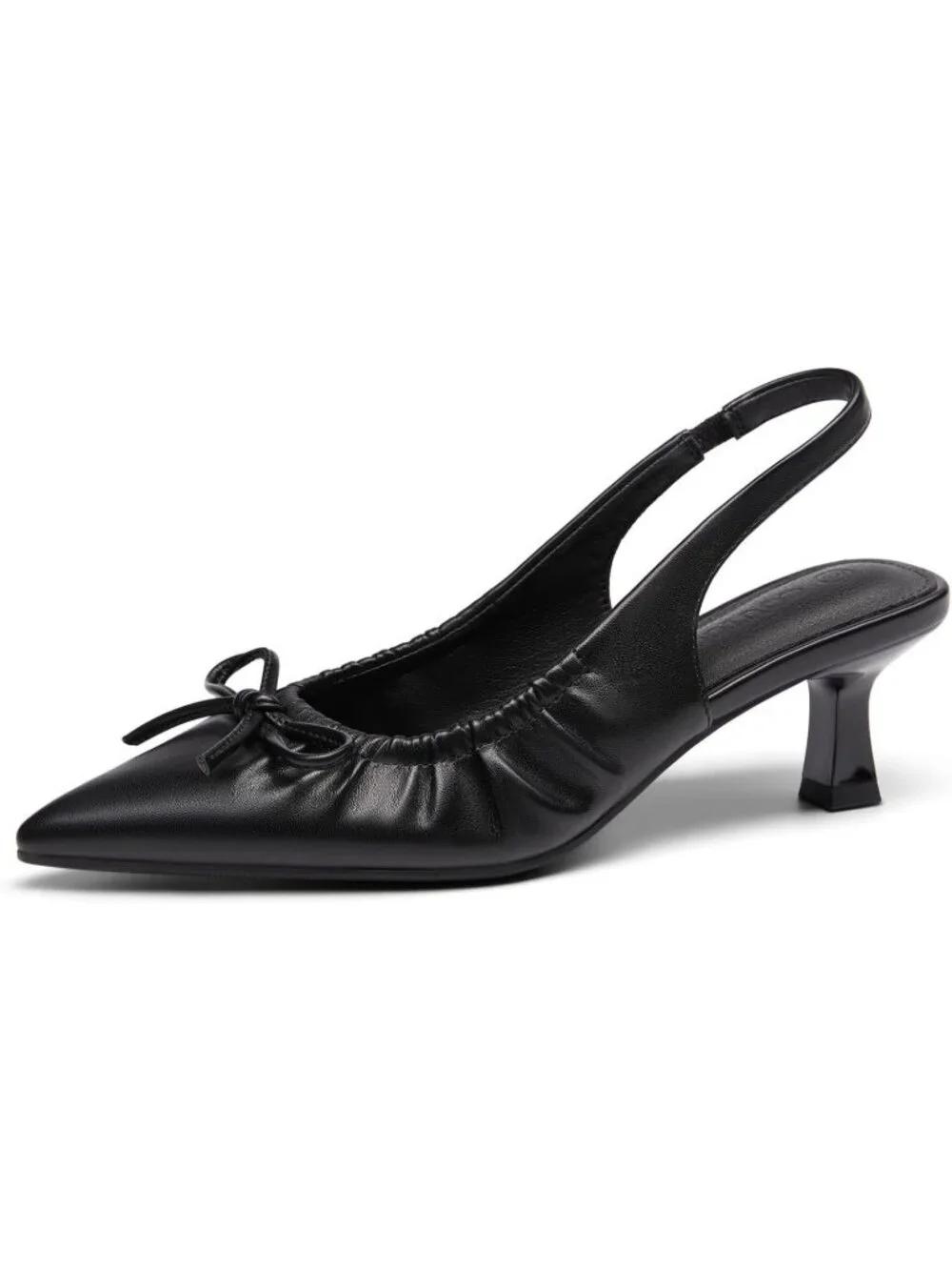 Women's Black Faux Leather Slingback Low Heels Bow Pointed Toe Casual Pumps